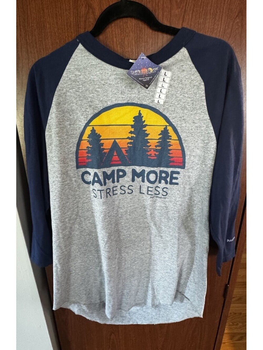 Pokagon State Park Camp More Stress Less Raglan 3/4 Sleeve T-Shirt NWT Adult L